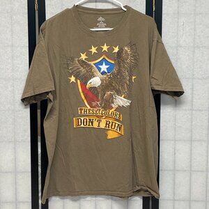 Celebrate Patriotic These Colors Don't Run Eagle Shield Graphic Tee Shirt Tan XL